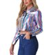thumbnail image 4 of Chaqueta metálica brillante de biker con botones para mujer INSPIRE CHIC, holográfica, tamaño XS, multicolor, 4 of 5