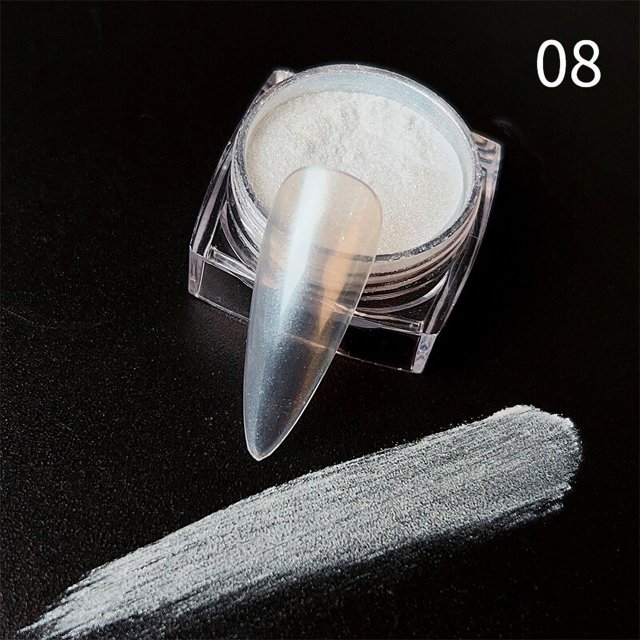 Polvo de uñas con purpurina perlada, pigmento de cromo, color blanco, púrpura, neón, esmalte de Gel para manicura, decoración artística
