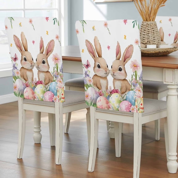 Spring Bunny Easter Chair Back Covers, Removable Chair Covers for Dining Chairs Set of 8, Washable Chairs Slipcovers Back Seat Protector for Wedding Party 19"x20"