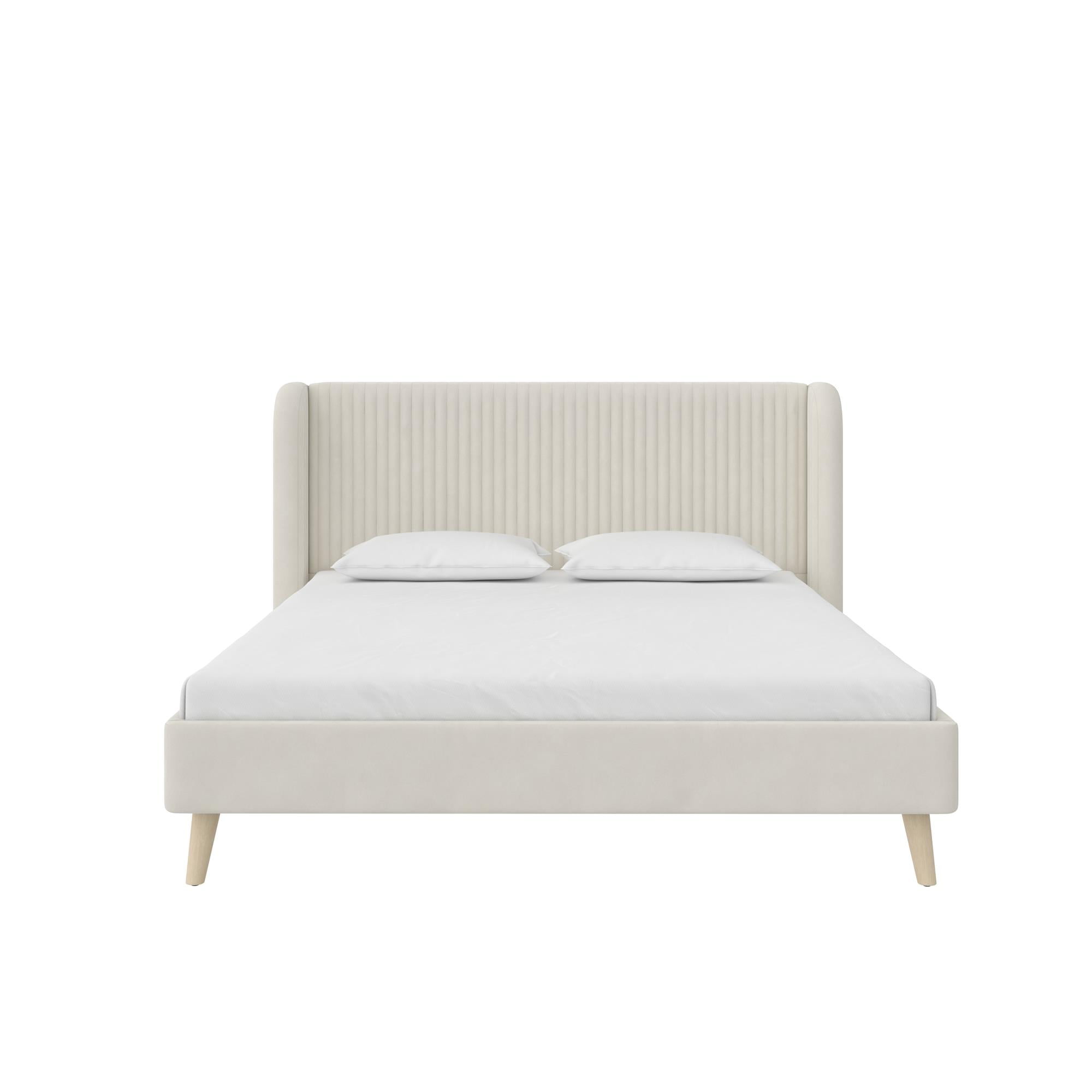 Novogratz Holly Upholstered Wingback Bed, Queen, Ivory Velvet