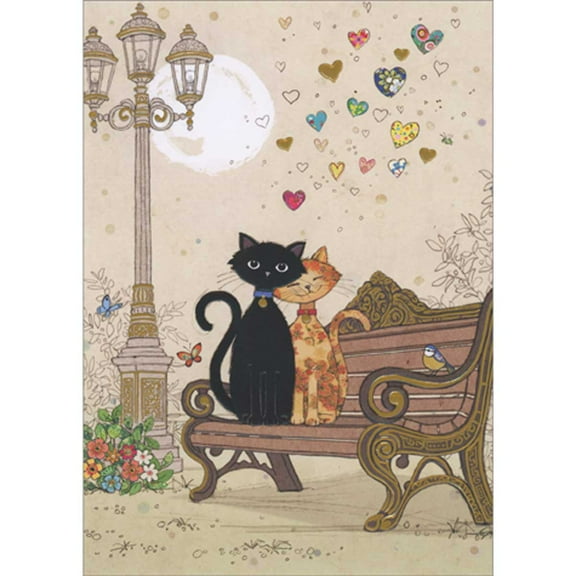 Bug Art Bench Kitties: Black and Brown Cats on Park Bench Blank Note Card
