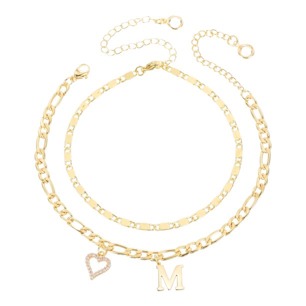 Pulseras de tobillo en forma de corazón inicial de Uxcell para mujeres, pulseras chapadas en oro de 14K, cadena de letras A-Z con caja para regalo de verano, tono dorado