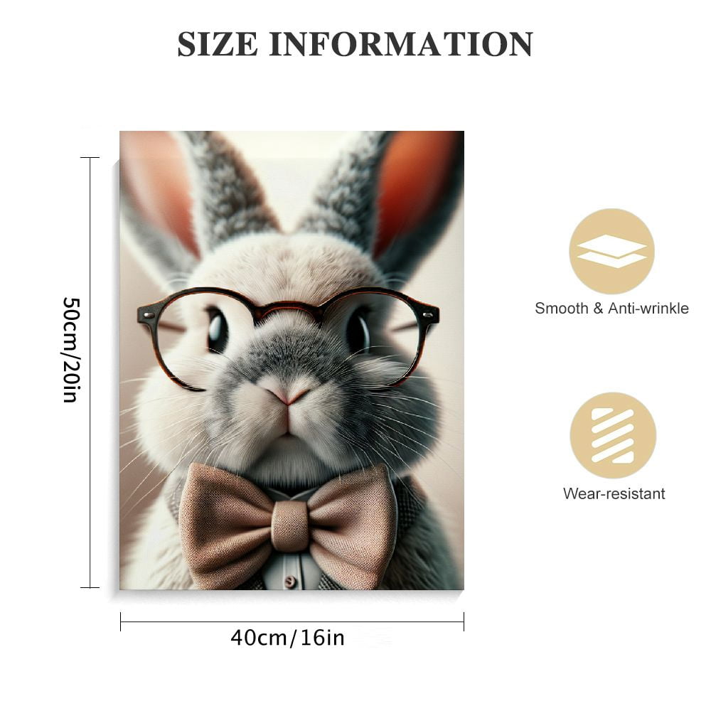 RUIYC  Rabbit With Glasses Canvas Wall Art Bunny Flower Pictures Decor Spring Easter Canvas Prints Painting Artwork Home Bathroom Poster For Bathroom Livingroom
