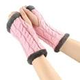 thumbnail image 2 of MIASHUI Women's Fuzzy Knitted Glove Sleeves with Exposed Fingers, Thick Fleece Lined Arm Warmers, Cable Pattern Gloves for Cold Weather, Soft and Cozy Design Pink, 2 of 6