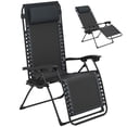 thumbnail image 1 of Outsunny Wicker Folding Lounge Chair with Adjustable Backrest, Rattan Recliner Chair with Headrest & Side Table Tray, Black, 1 of 7