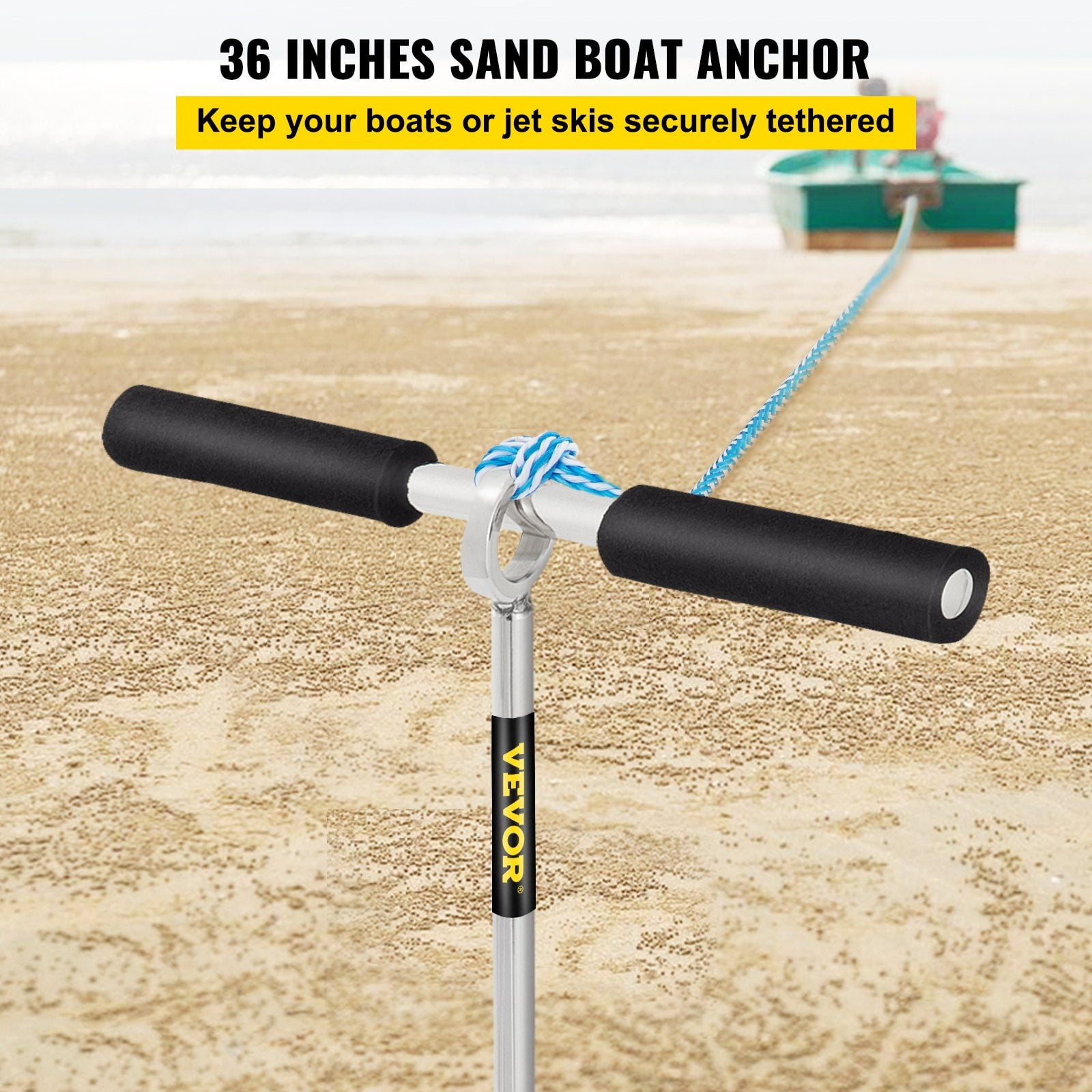 Heavy-Duty 36" Sand Auger Anchor - w/Handle & Storage Bag - Secure Jet Ski, Kayak on Beach/Sandbar - 316 Stainless Steel Construction