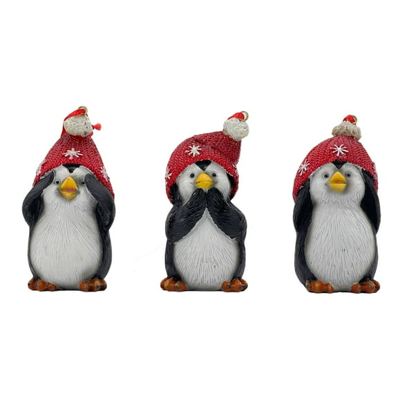Galt International Penguins with Santa Hats Christmas Ornaments - 4" - Black and White - Set of 3