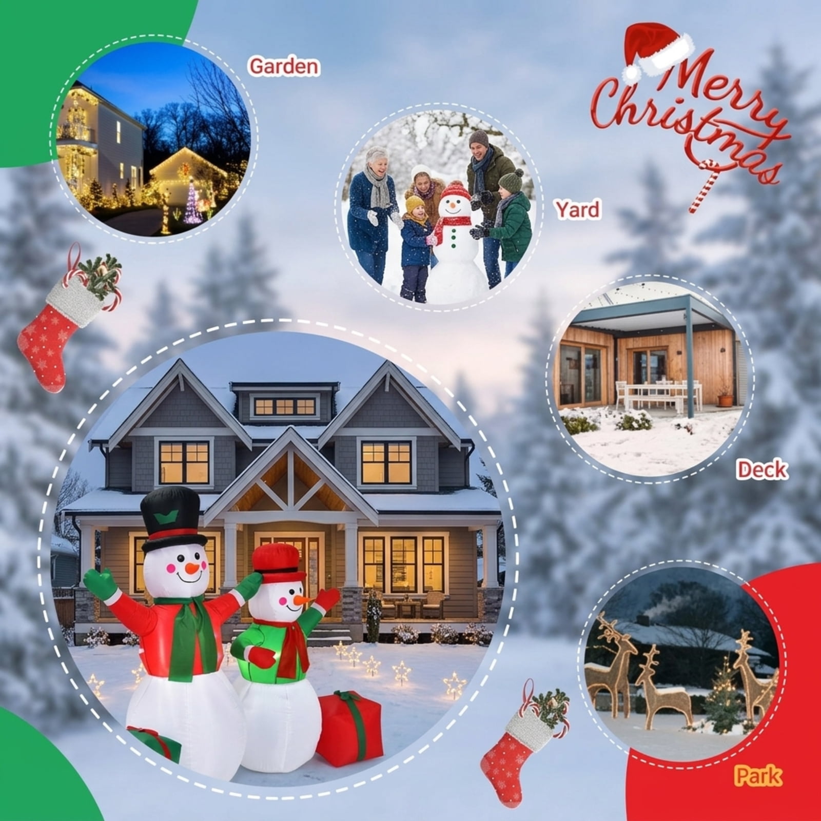 RUIE 6 FT Christmas Inflatable Snowmen, Blow Up Outdoor Snowman Decoration with LED Lights and Sandbag, Lighted Yard Decor for Lawn Garden