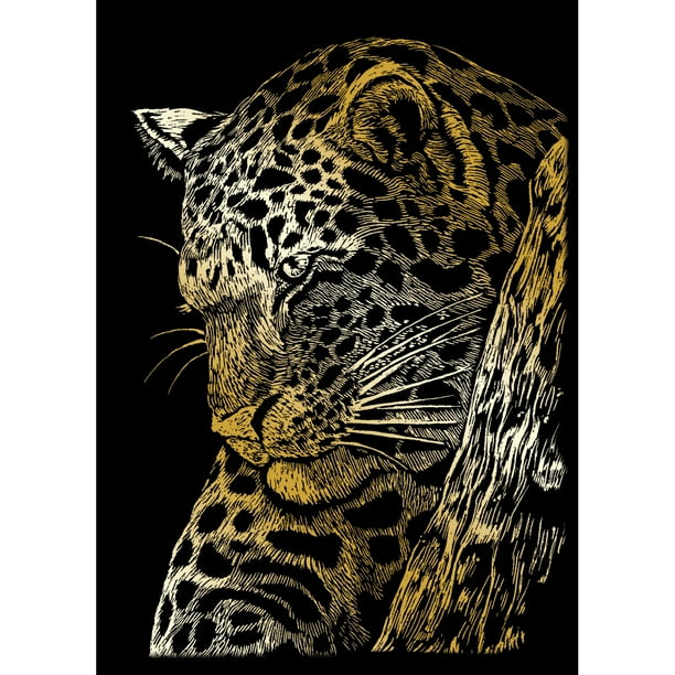 Gold Foil Engraving Art Mini Kit 5"X7"Leopard In Tree