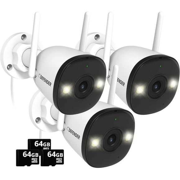 Defender AI Powered Guard Pro 4K 8MP WiFi 6, Plug & Play Outdoor Home Security Camera, Smart AI Human/Vehicle Detection, Bluetooth, Color Night Vision, Two-Way Talk, with 64GB SD Card, 3 Pack