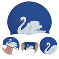 thumbnail image 3 of Unique Bargains 1 Pc Silicone Swans Print Swim Cap Navy Blue White, 3 of 5