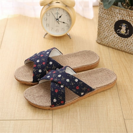 

Fidelma Women s sandals Women Lace-up Closed Toe Comfortable Slip On Floral Linen Ladies Slippers Navy-38