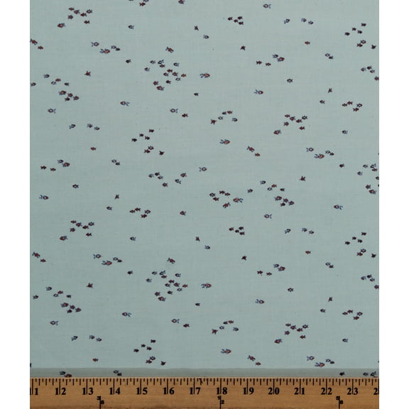 Cotton Tiny Fish Goldfish Fishes Blue Cotton Fabric Print by the Yard (WELD-20344-246WATER)