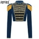thumbnail image 2 of Chaqueta de juego de rol de maestro de ceremonias de circo para mujer, traje de espectáculo para festival, disfraz de Halloween, abrigo corto de terciopelo de manga larga con cuello alto, 2 of 5