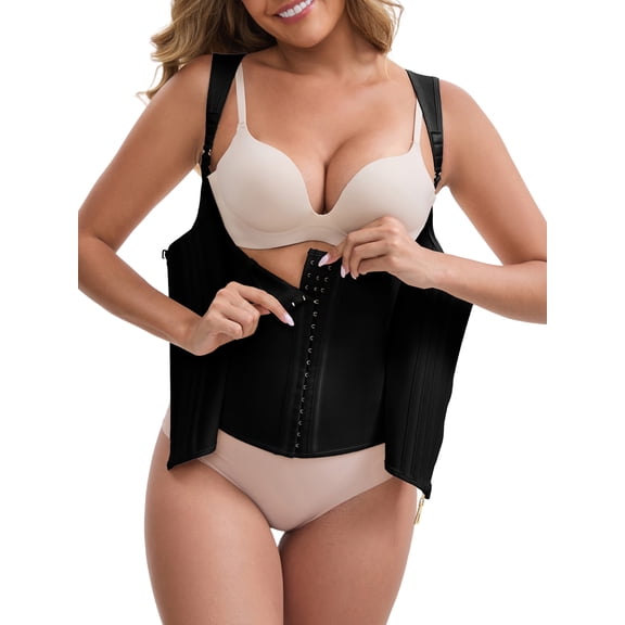 DARING DIVA Women's Zipper Hook Corset Tummy Control Body Shaper S Black