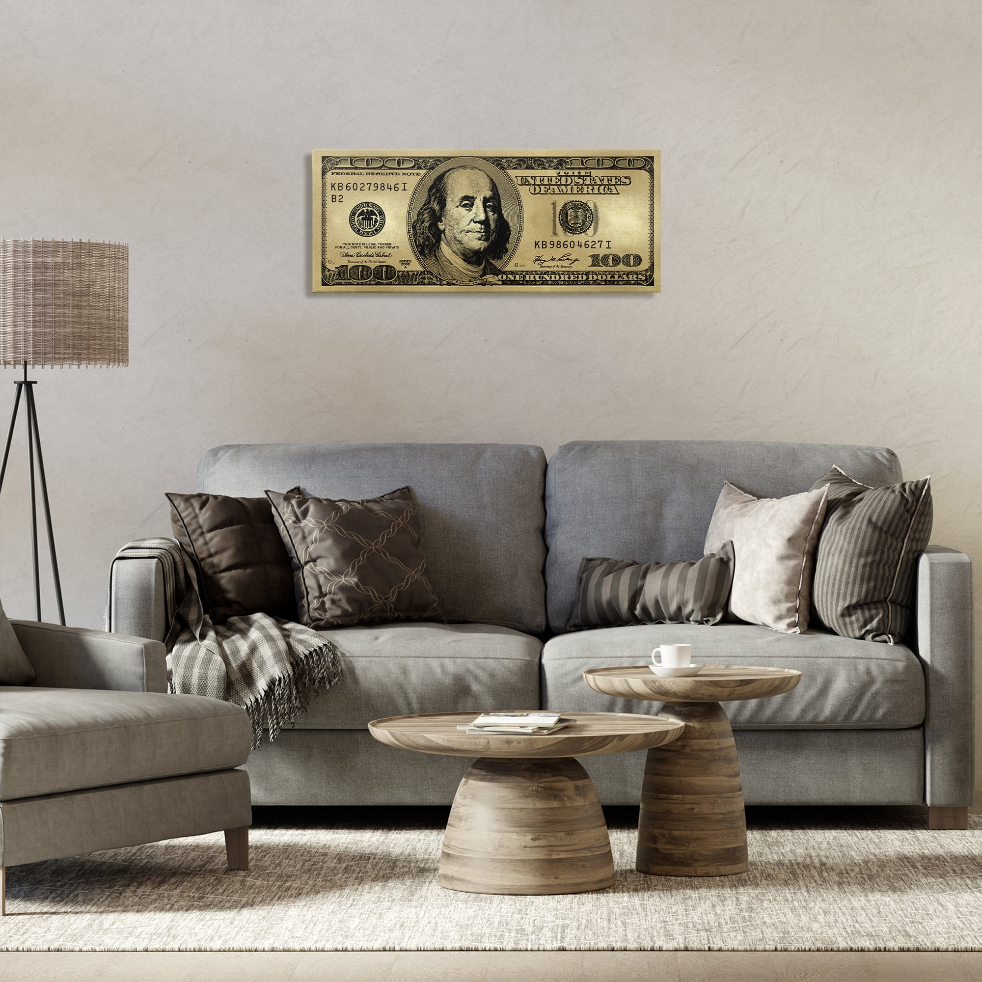 Stupell Industries Hundred Dollar Bill Novelty & Humor Painting Wrapped Canvas Art Print Wall Art, 30 x 13