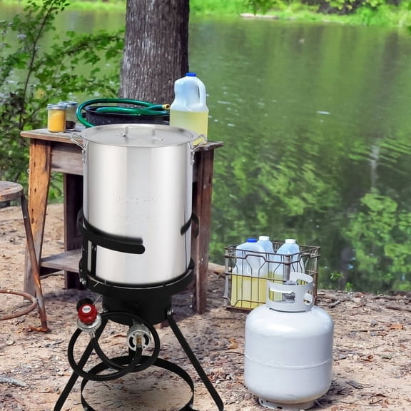 Outdoor Aluminum Turkey & Fish Fryer - 54000 BTU, 30QT & 10QT Pots with Thermometer for Seafood/Outdoor Cooking