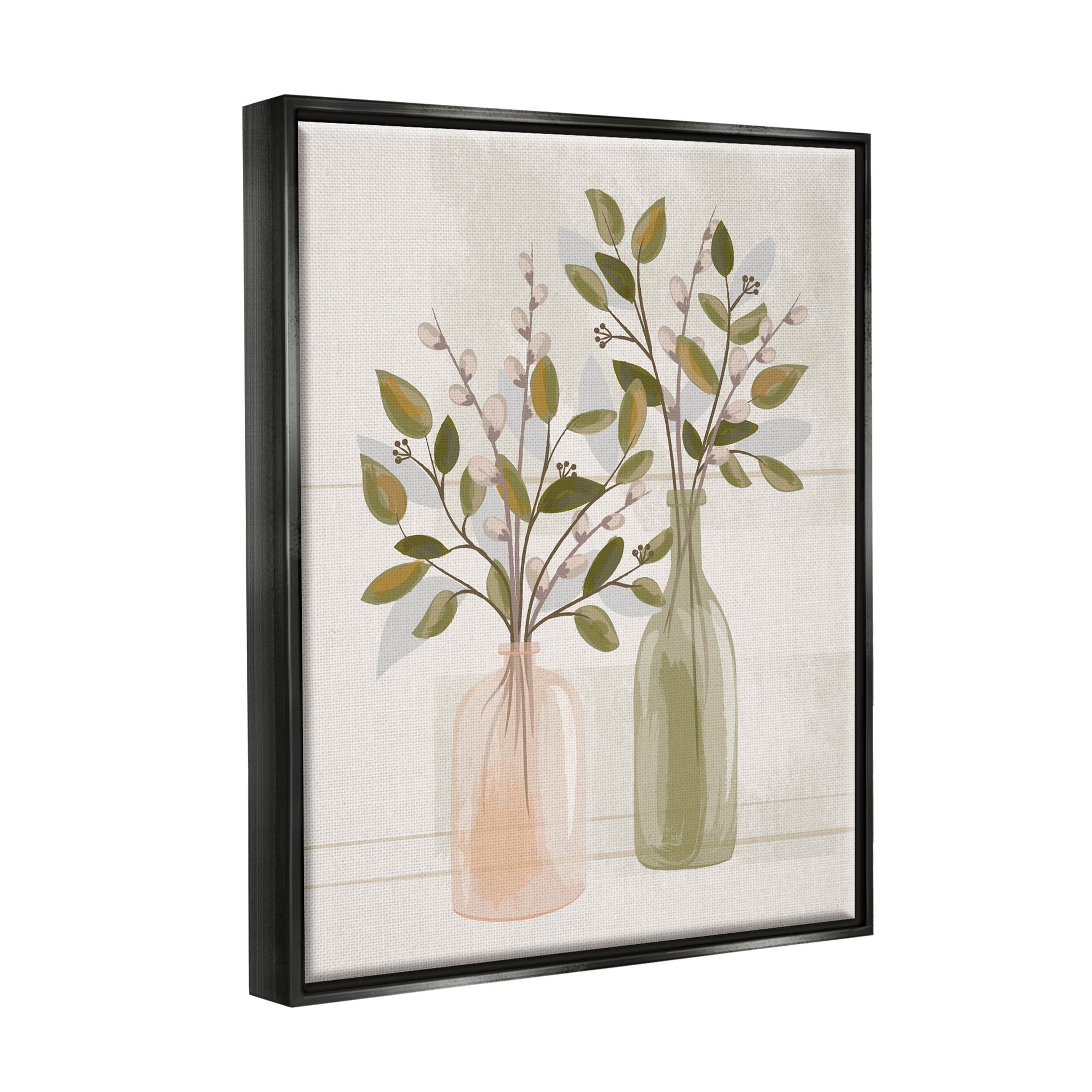 Pussy Willow Ikebana Vases Botanical & Floral Graphic Art Jet Black Framed Art Print Wall Art