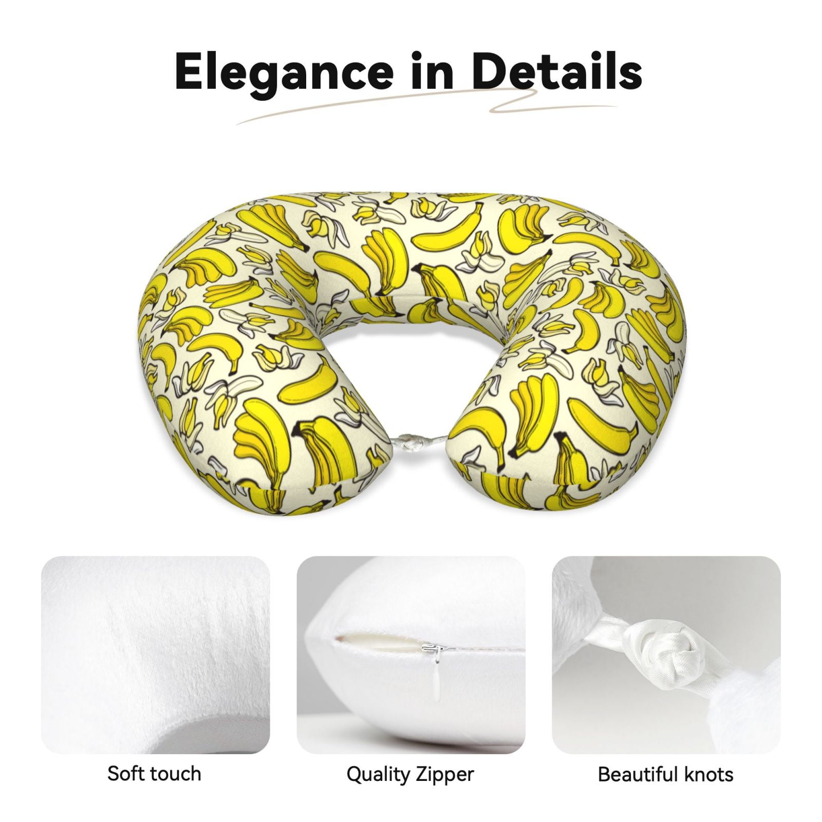 Xecao Banana Print Memory Foam Cervical Neck Pillow Versatile U-Shaped Pillows for Home,Office,Camping,Travelling,Soft Washable Cover