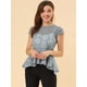 thumbnail image 3 of Allegra K Blusa Top Encaje De A-Línea Peplum Mangas Casquillo Dobladillo Alto Bajo Para Mujer Gris M, 3 of 6
