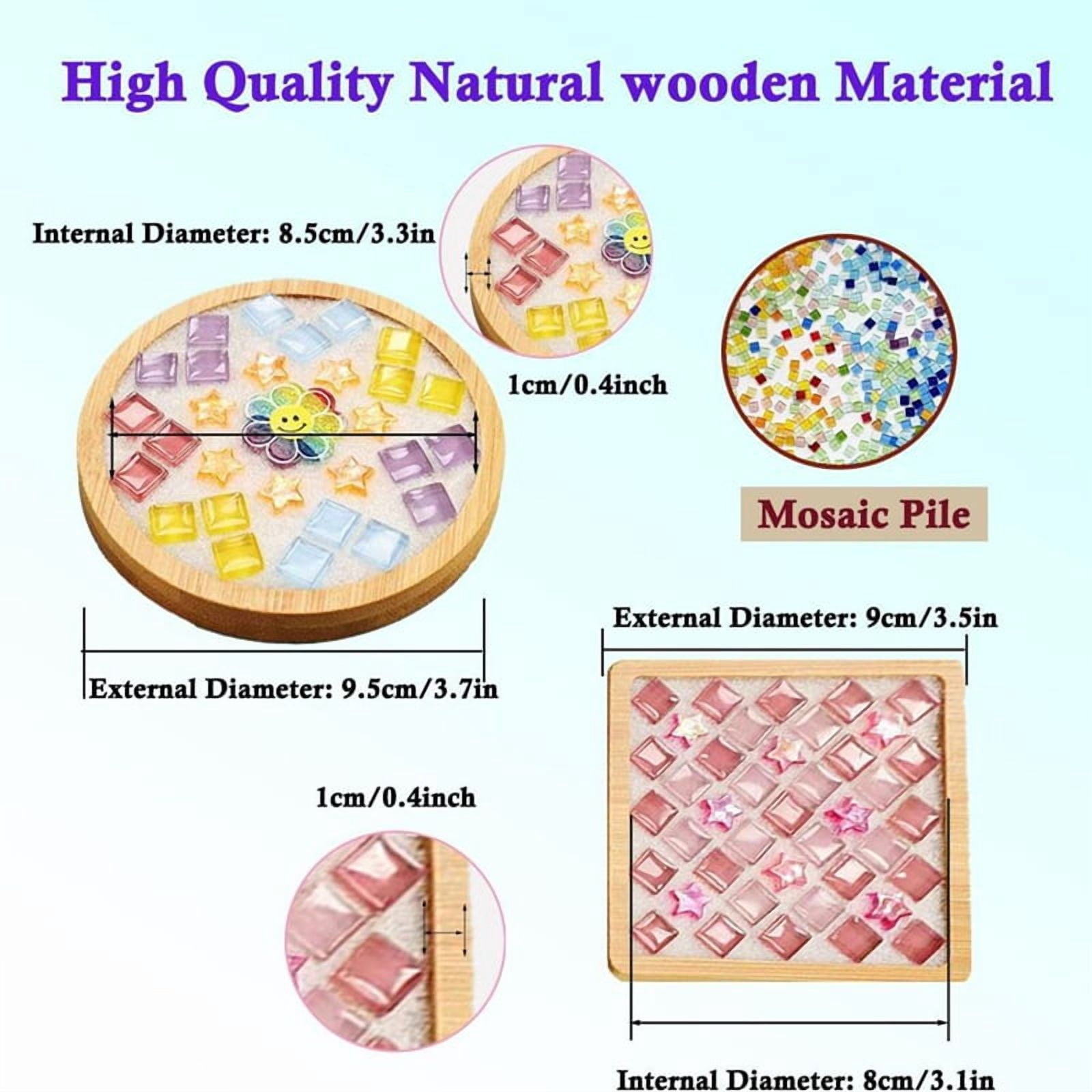 Mosaic Tiles for Crafts,Mixed Color Glass Mosaic Kits with Wooden Coaster for Adults,for Handmade Home Decoration,1 set * mosaic craft kits for adults,Random Color