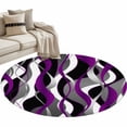thumbnail image 2 of Purple Wave Line Round Area Rugs 3 ft, Modern Black Gray White Striped Gradient Washable Small Area Rug with Non-Slip Sturdy Edge Binding Round Front Door Mat Floor Carpet for Entryway, 2 of 9