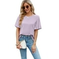 thumbnail image 2 of Womens Tops 2025 Fashion Bell Sleeve Casual T Shirts Summer Crewneck Basic Tee Cute Blouses Purple XL, 2 of 7