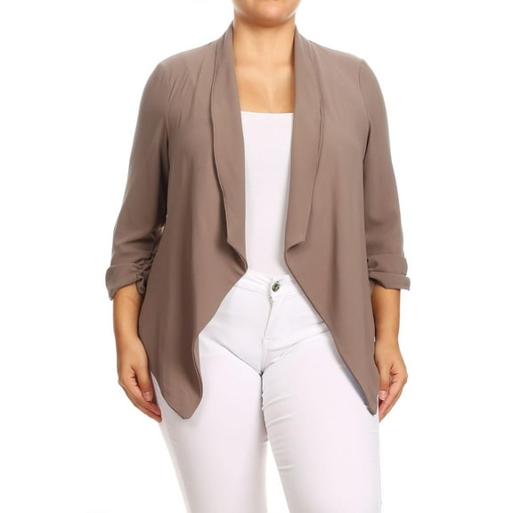 Women's Plus Size Draped Neck Open Front Loose Fit Solid Cardigan Female Jacket