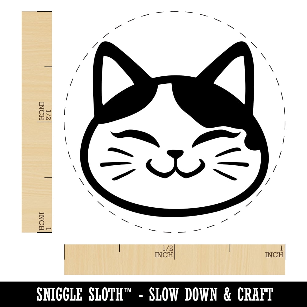 Happy Spotted Cat Face Self-Inking Rubber Stamp Ink Stamper - Red Ink - Medium 1 Inch