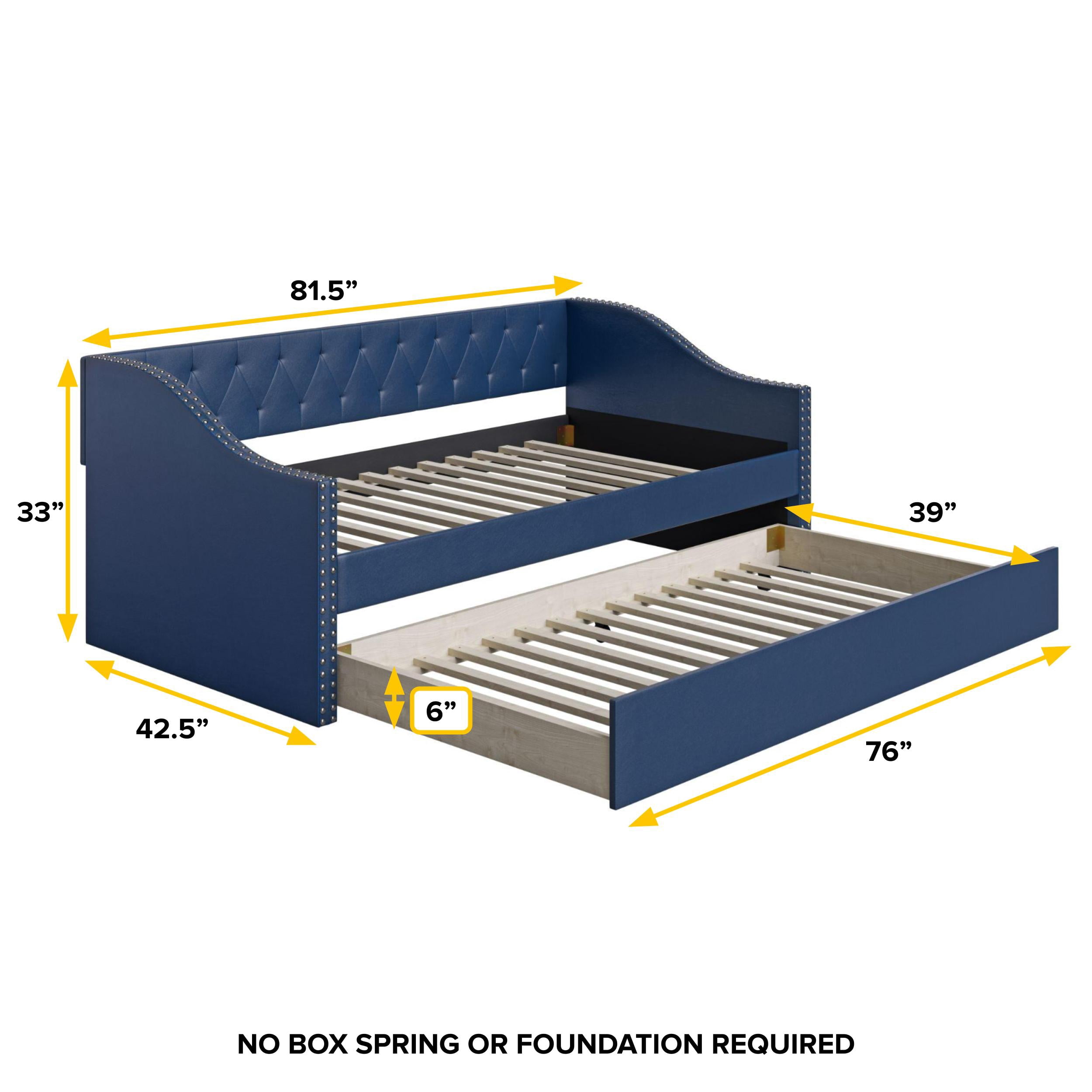 Boyd Sleep Dorset Upholstered Velour Tufted Daybed with Trundle, Twin, Blue