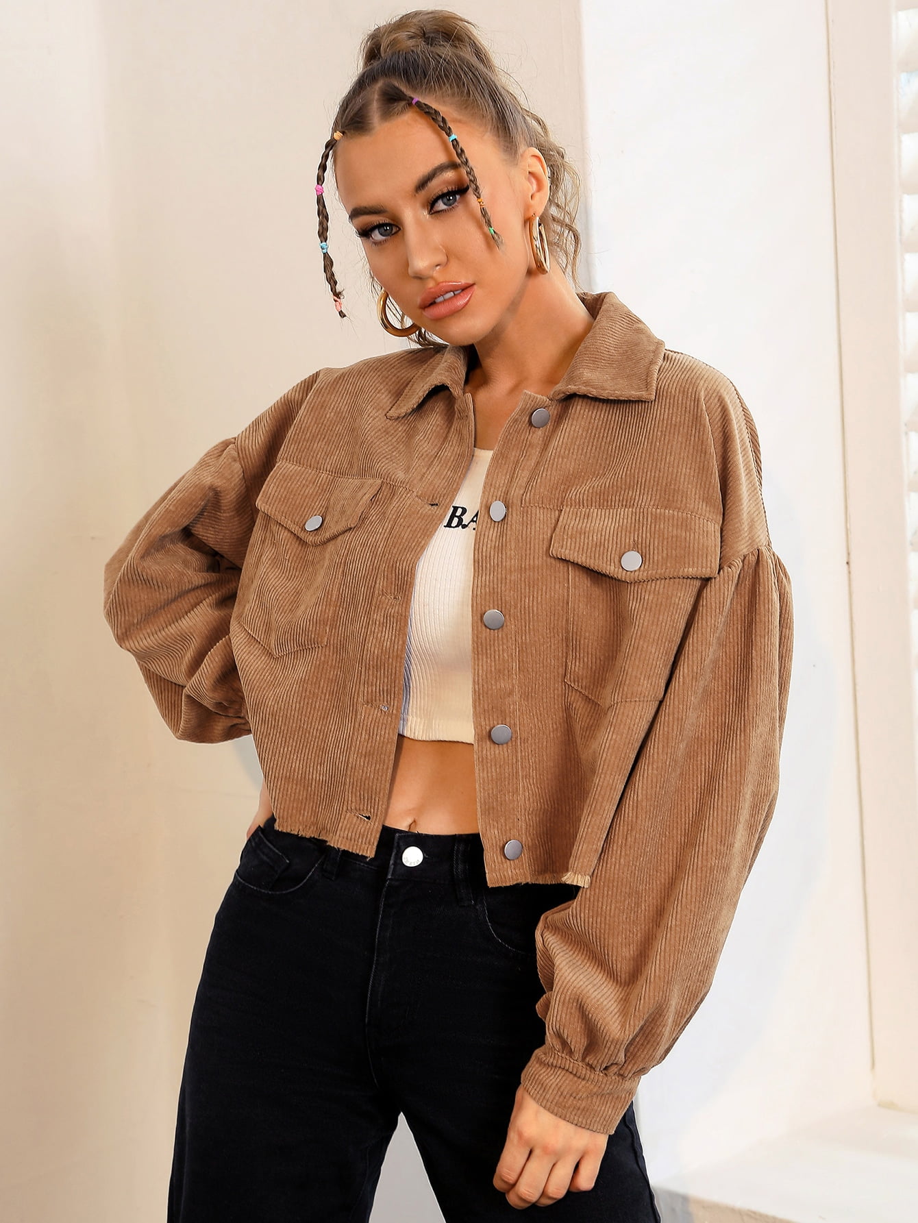 Raw Hem Corduroy Jacket 40111202W49216 