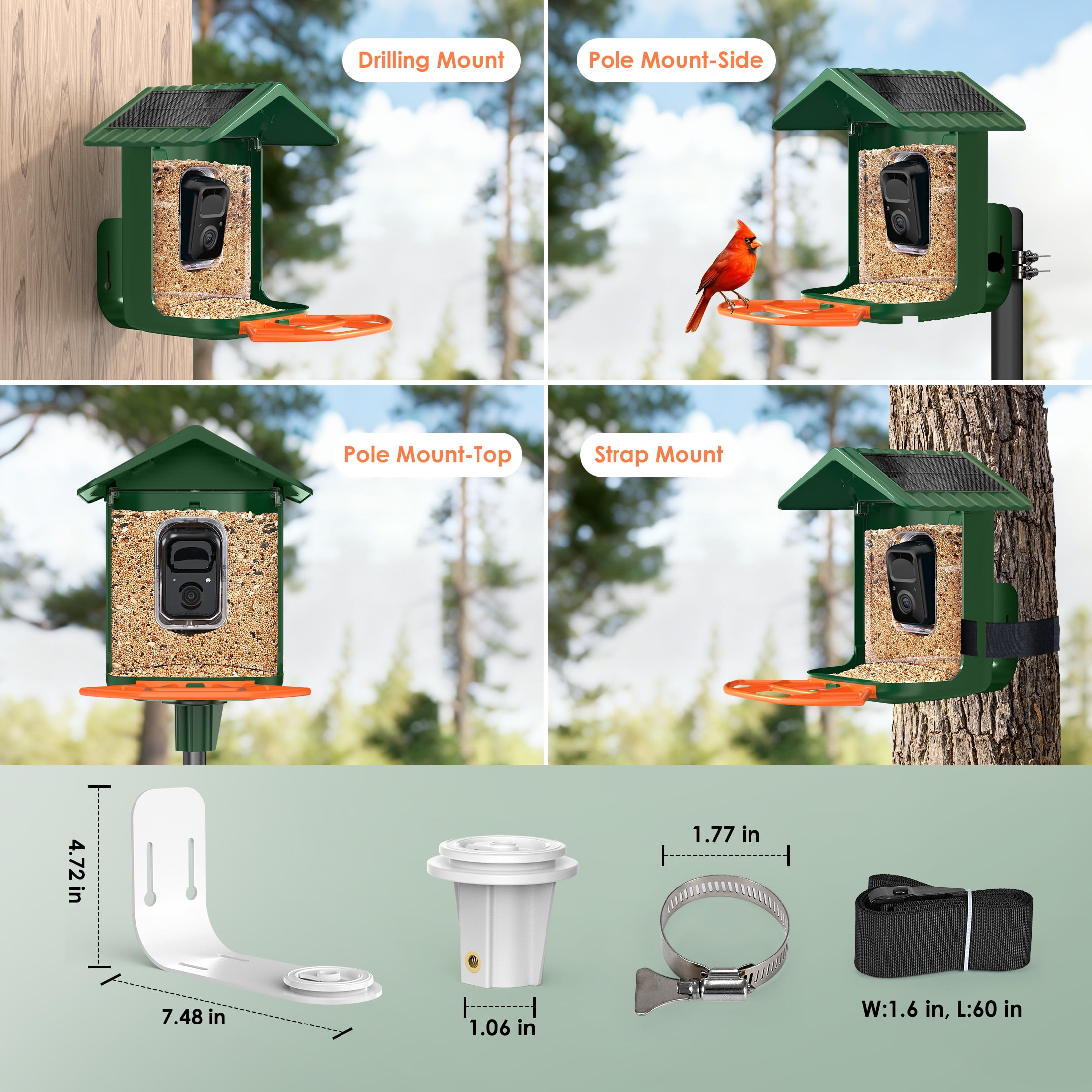 Bird Feeder with Camera Solar Powered 2K HD Live Instant Alert with 32GB Card AI Identify Wildlife Camera Bird Feeder 2.4G Wireless Gift to Mom Dad