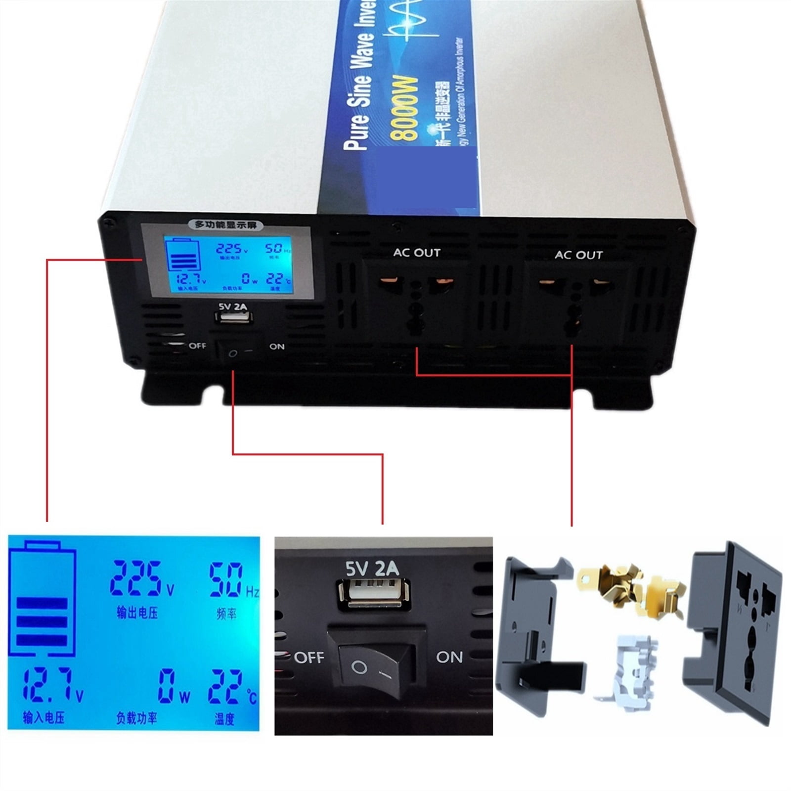 Pure Sine Wave Inverter 12v 220 DC 12V 24V 60V 72V To AC 110 220 Power Converter Solar Panel Inverter 6000W 3000W 8000W 4000W ,Portable Design