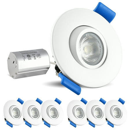 - Luxrite 2 Inch Gimbal LED Recessed Light with Junction Box, 5W, 3000K Soft White, 400 Lumens, Dimmable Downlight, Energy Star & IC Rated, Damp Location - Adjustable Recessed Lighting (6 Pack)