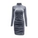 thumbnail image 4 of Moda mujer casual manga larga sólido damas retro terciopelo dorado medio cuello alto vestido delgado Fridja NMB846, 4 of 6