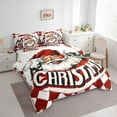 thumbnail image 3 of Manfei Cartoon Santa Claue Bedding Comforter Set 7pcs for Child, Happy New Year Queen Bedding Sets, Red Stripes Geometric Reversible Queen Sheet Sets, Microfiber Bedroom Decor, 3 of 7