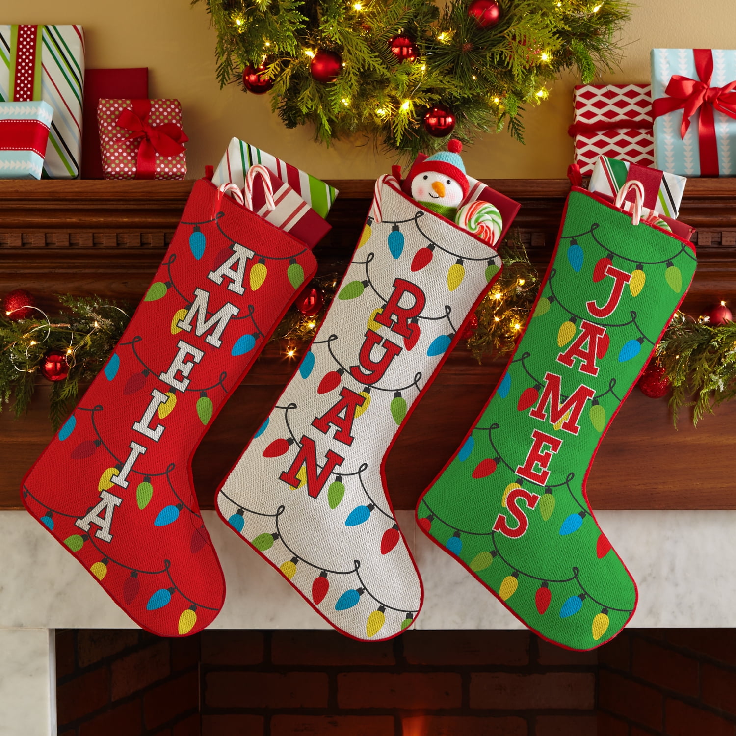 Personalized Holiday Lights Stocking GreenAvailable in 3 Colors