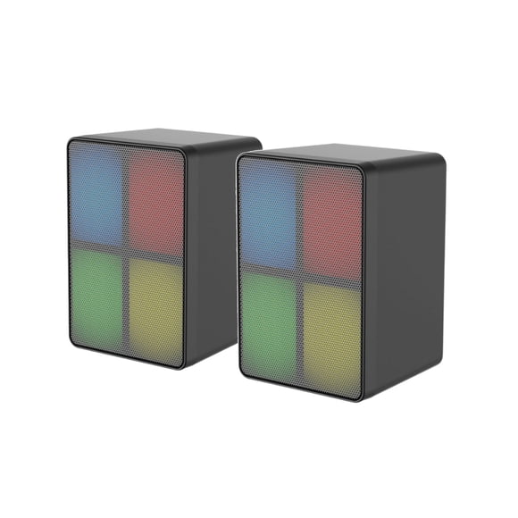 Eoozwa RGB Light Up USB Computer Speaker Set 2 Piece Mini Desktop Gaming Speakers with Hifi Stereo Sound, Wired 3.5mm Aux Subwoofer for PC Laptop Mobile Phone, Colorful LED Lights