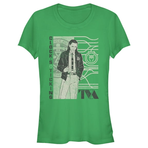 Junior's Marvel Loki Clock's Ticking Retro Graphic Tee Kelly Green 2X Large