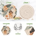 thumbnail image 4 of Haosy Set of 6 Drink Woven Coaster with Holder Heat Resistant Non-Slip Bar Coasters 4 Inches Girl Play Guitar Tropical Leaf, 4 of 7