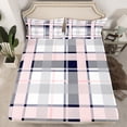 thumbnail image 2 of jejeloiu Modern Geometric Plaid Bed Sheets,Retro Stripe Line King Sheets,Pink Black White Sheet Set For Girls Boys,Super Cozy Room Decor,4-Piece, 2 of 7