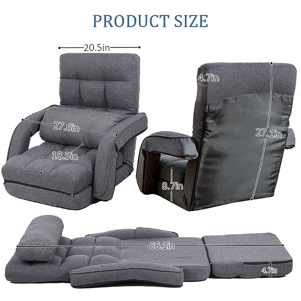 14-Position Adjustable Floor Chair, Chaise Lounge Indoor, Folding Lazy Sofa with Armrests and a Pillow Padded Adults Gaming Chairs for Living Room, Bedroom