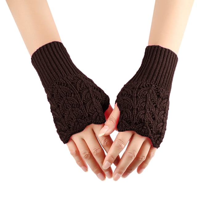 Lovzfmll Fingerless Knit Gloves for Women, Heart Pattern Arm Warmers, Unisex Open Finger, Wrist Warmers for Cold Weather, Coffee