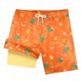 thumbnail image 3 of Rggeeun Baby Boys Swimsuit Set Cute Watermelon & Coconut Tree Pattern for Summer Double Layer Elastic Waist with Adjustable Tie Wide Leg Holiday Beach Versatile Swim Wear,Orange,10-12 Years, 3 of 3