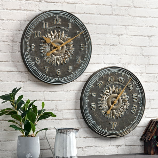 FirsTime & Co. Verdigris Calisto Sunflower Indoor Outdoor Clock and