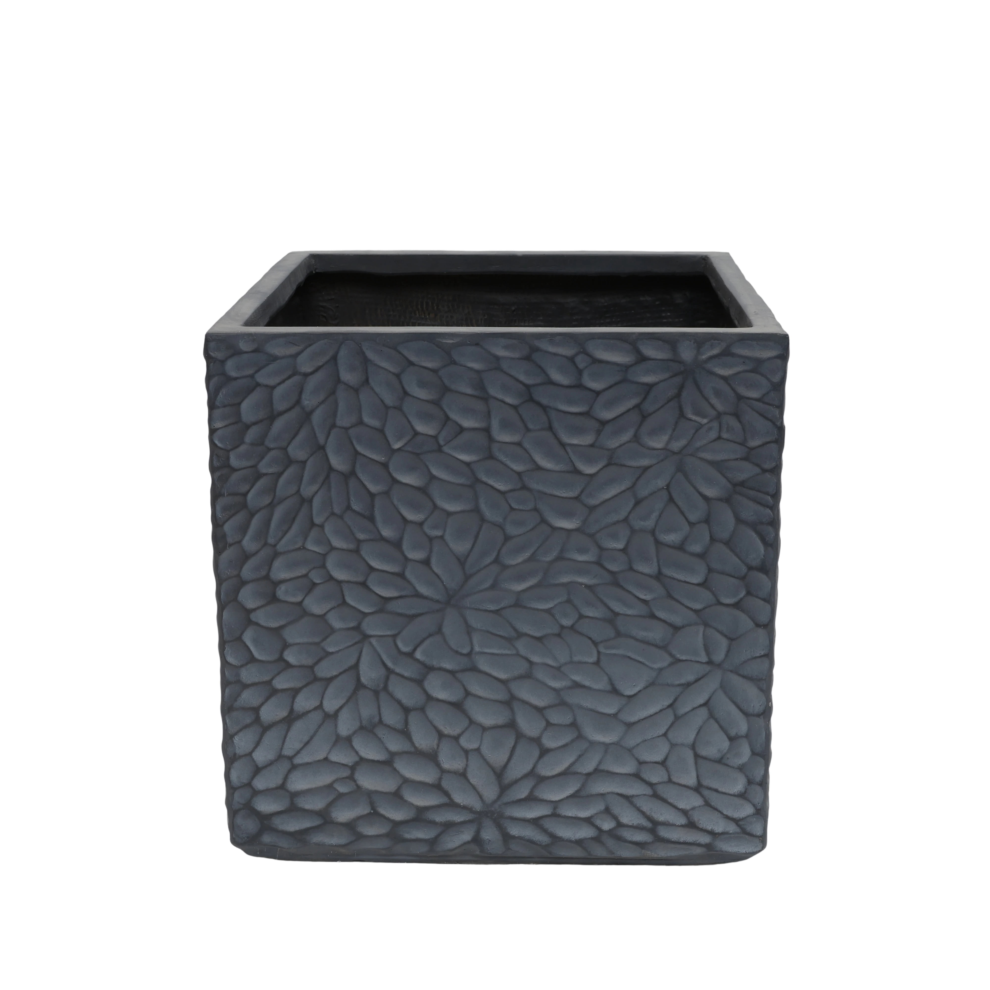 Outdoor Planter Pots, 4 Pack Square Magnesium Oxide Plant Containers with Drainage Holes for Garden Patio, Grey