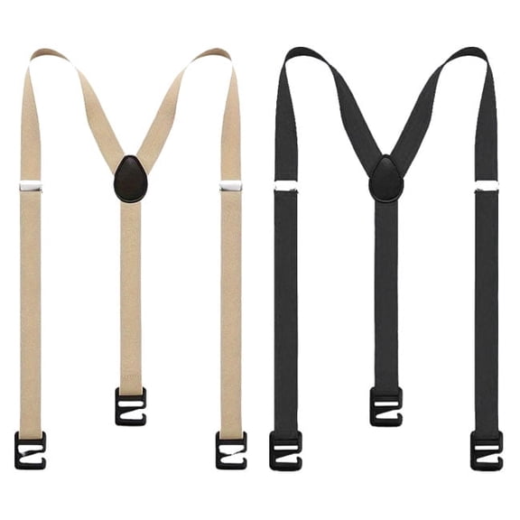 2-Pack Men's Hidden Y-Back Suspenders, Khaki Black Adjustable Elastic Under Clothes for Hiking Outdoor Winter
