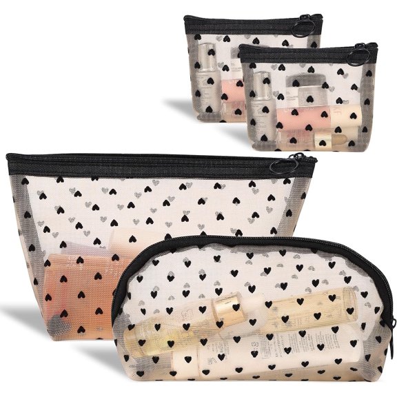 Mesh Makeup Bags,4PCS Mesh Cosmetic Bags for Women Mini Zipper Mesh Bags Portable Travel Organizing Pouch Purse Makeup Pouches Bags Travel Accessories