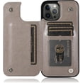 thumbnail image 4 of Compatible with iPhone 15 Pro Max 6.7 inch Case with Tempered Glass Screen Protector and Card Holder Wallet Cover Stand Flip Leather iPhone15promax 5G i Phone15Max Plus iPhone15 ProMax Women Men Gray, 4 of 14