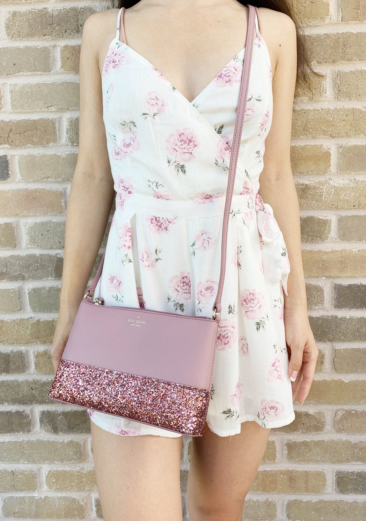 Kate Spade Greta Court Ramey Glitter Small Crossbody Pink Glitter